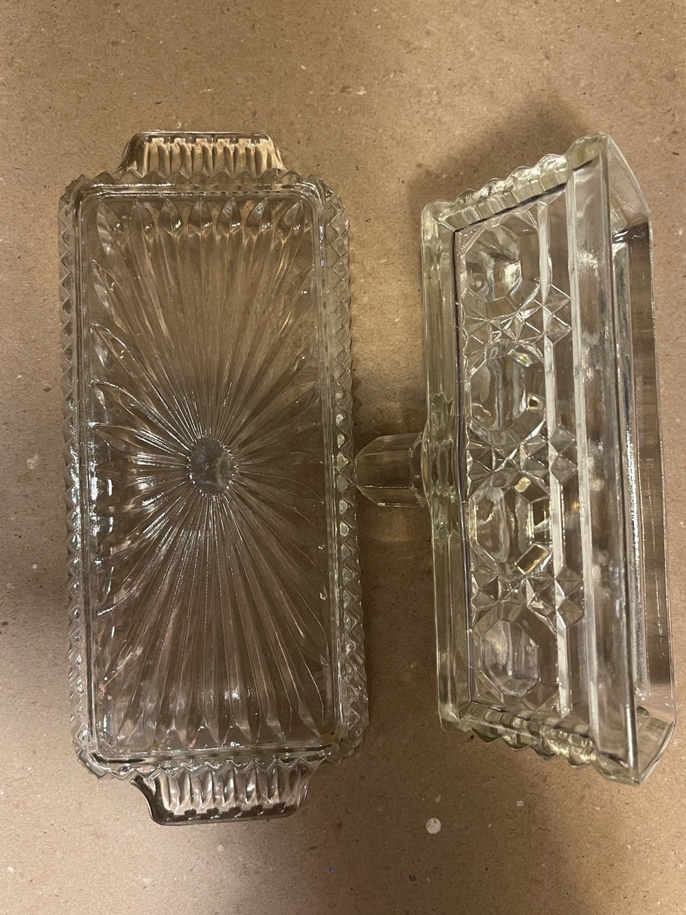 Vintage Clear Pressed Glass Covered Butter Dish Starburst Diamond Lid - Picture 6 of 6